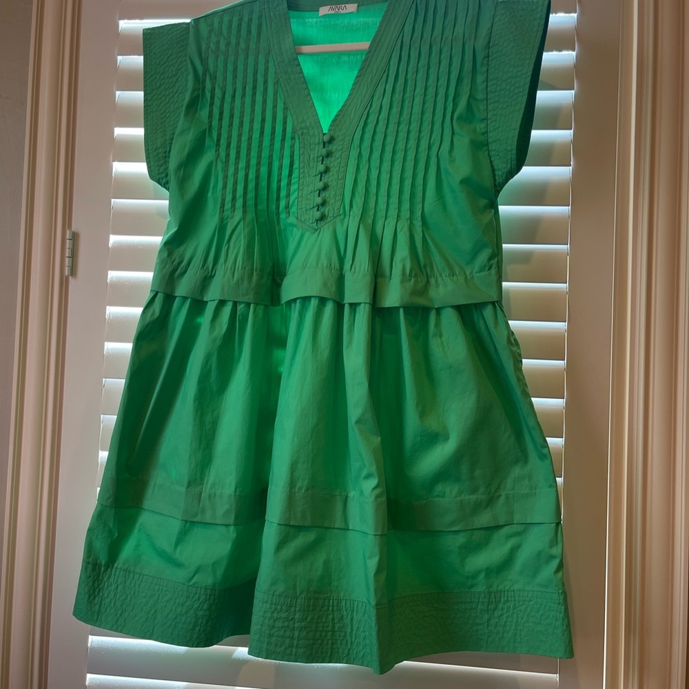 Avara Bright Green Pleated Dress